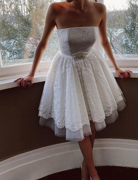 Strapless Off-the-Shoulder Short Wedding Prom Dress