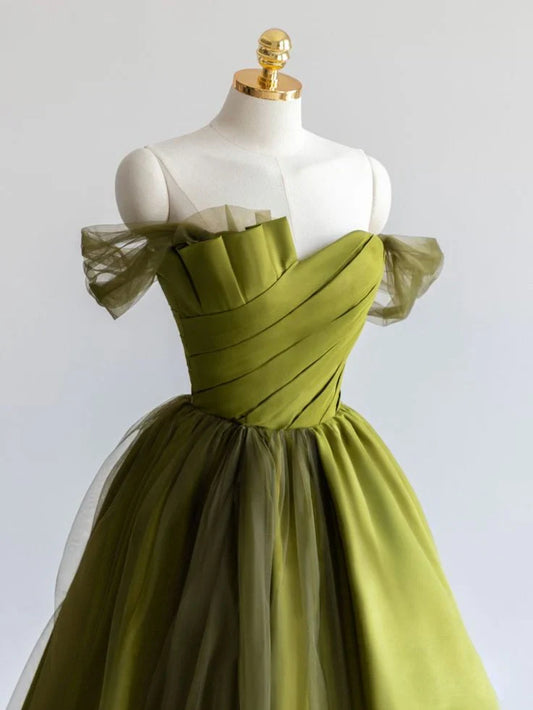 A-line Off Shoulder Satin Long Prom Dress