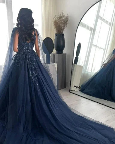 A-line Sequins Beaded Embroidery Prom Evenning Dress