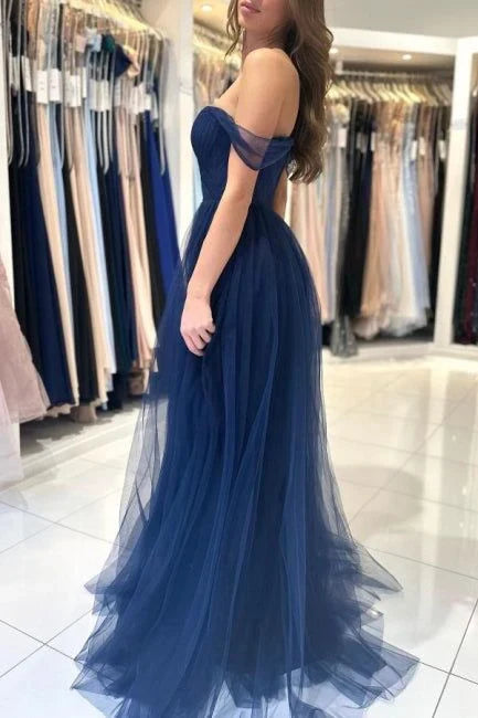 A-line Sleeveless Elegant Long Off-the-shoulder Prom Dresses