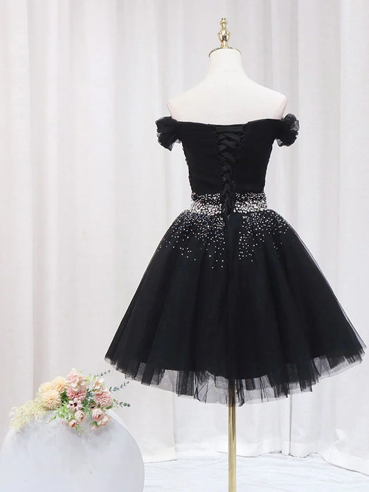 Off Shoulder Tulle Sequin Short Prom Dress