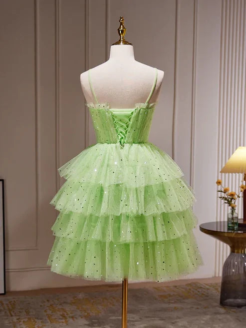 A-line Tulle Spaghetti Straps Short Prom Dress