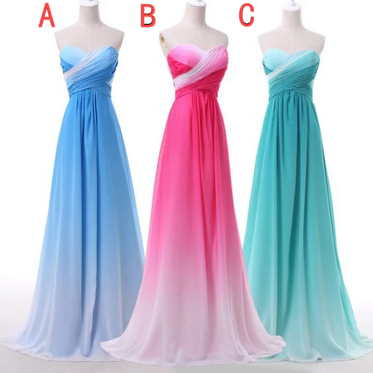 Elegant Strapless Sweetheart Gradient Chiffon Prom Dresses 