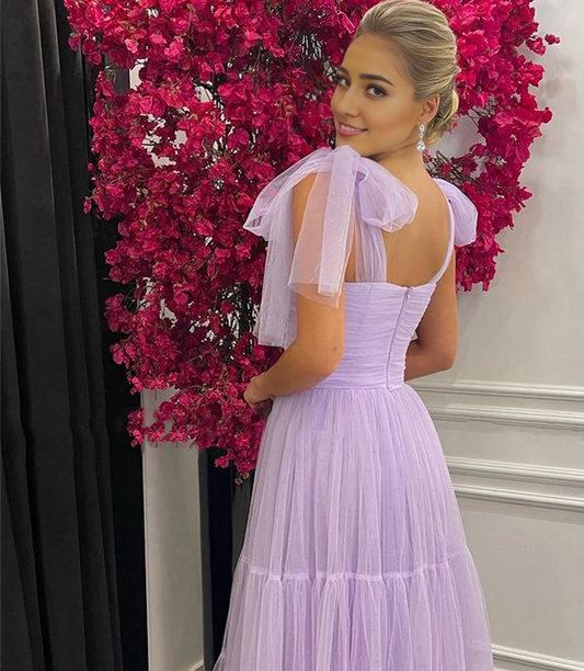 Sleeveless A-line Tulle Floor Length Prom Dress
