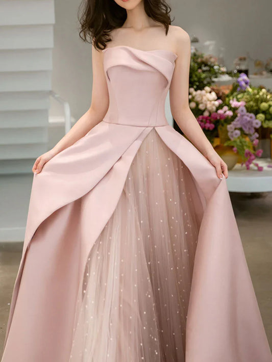Satin Tulle Off-the-Shoulder Prom Dress