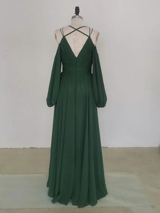 Simple Spaghetti Straps A-line Long Sleeves Prom Dress
