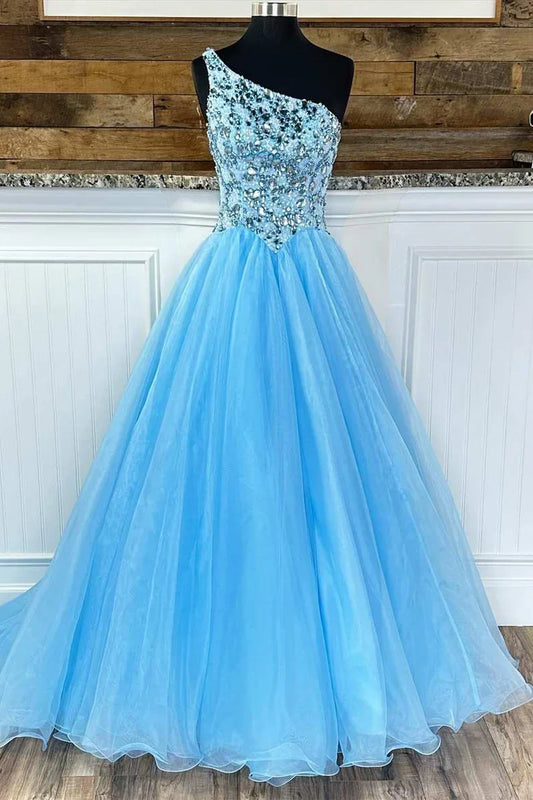 Off Sleeves A-Line One-Shoulder Prom Dress With Train