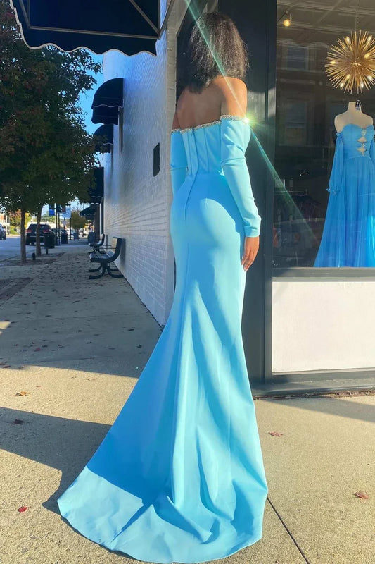 Off-the-Shoulder Sleeve Mermaid Prom Dress