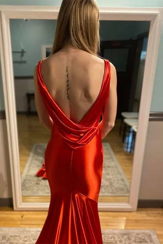 Deep V Neck Cowl Backless Floor Length Mermaid Prom Dress