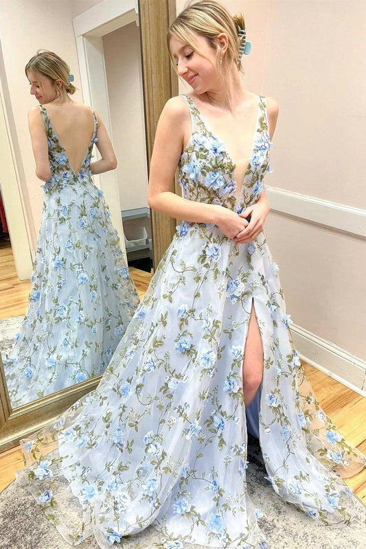 A-Line/Princess V-Neck Sleeveless Long Prom Dresses