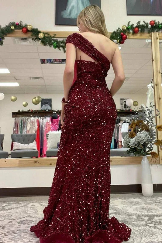 One-Shoulder Sequin Mermaid Prom Dress