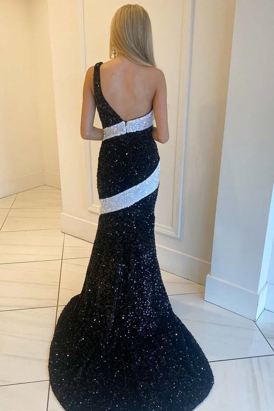 One-Shoulder Sequin Mermaid Long Prom Dress