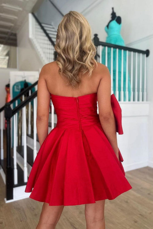 A Line Strapless Short Satin Homecoming Dress With Bow-knot