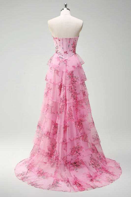 Romantic A-Line Sweetheart Sleeveless Tiered Sweep/Brush Train Evening Dress