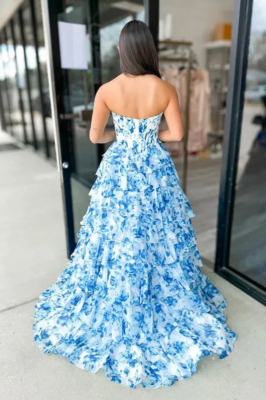 Romantic Sweetheart Sleeveless Empire A-Line Chiffon Tiered Long Prom Dress