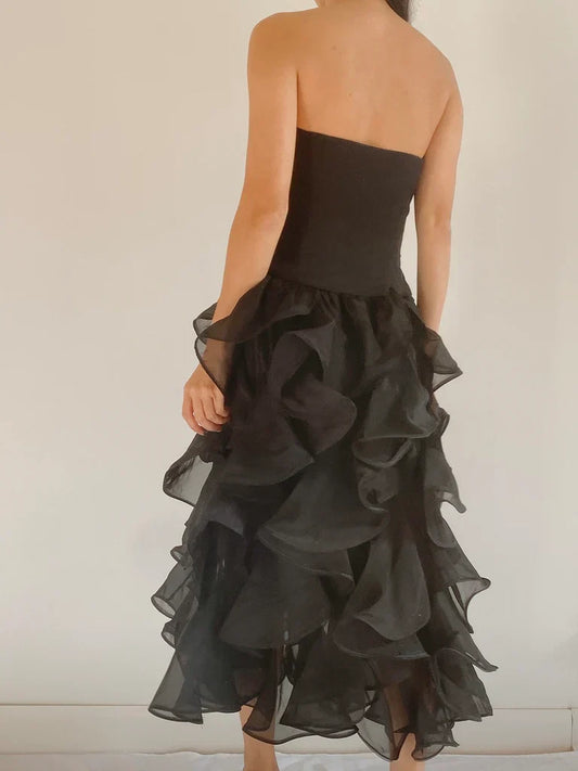 Dress Prom Dress Stores Black Strapless Ruffles Classy Evening Party Dress Formal Dresses