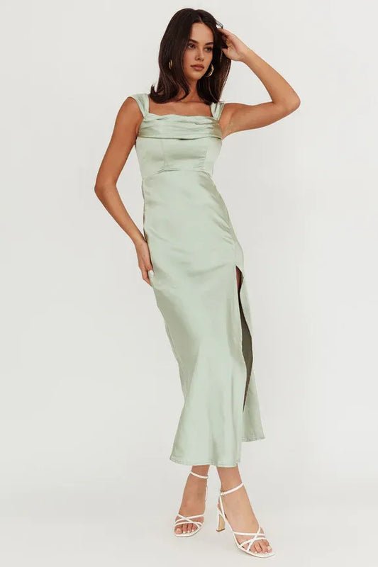 Dress Off-Shoulder V-Back Dress Blue Side Slit Prom Dress