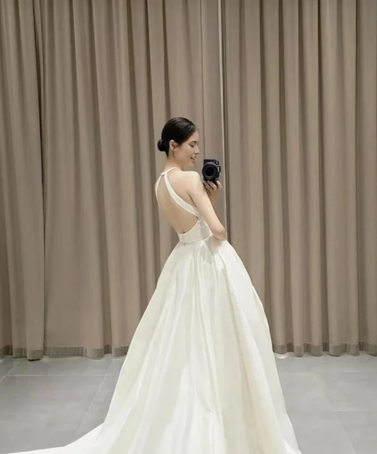 Formal Wear Dresses White Elegant Halter Satin A-Line Long Prom Dress Prom Dresses Shops Formal Women's Dresses