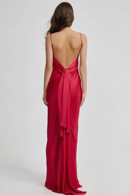 Sexy Fitted Spaghetti Straps Sleeveless Satin Floor-Length Prom Dress
