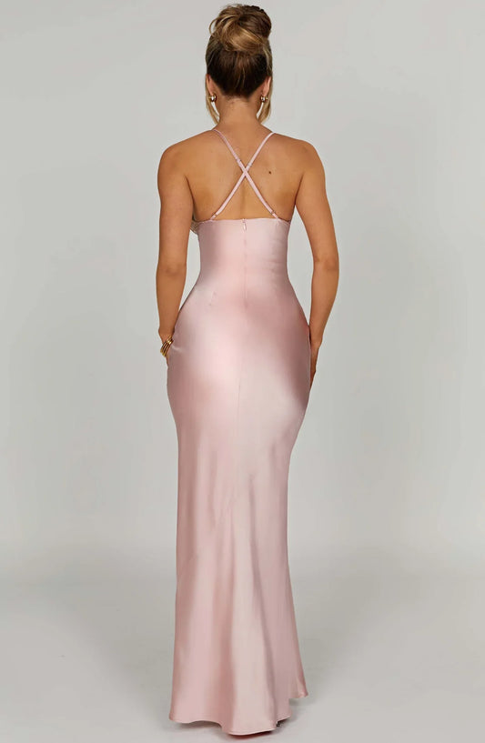 Sexy Spaghetti Strap Floor Length Evening Dress For Women Criss Cross Strap Open Back Party Bodycon Prom Dresses