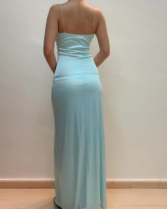 Formal Women's Dresses V Neck Light Blue Sheath Long Prom Dress Formal Party Dress Prom Dresses Stores