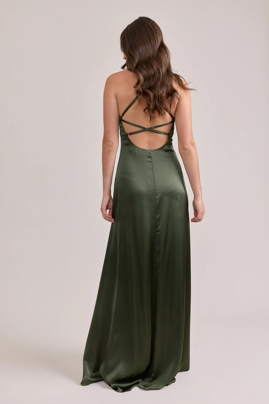 Simple A-Line Off the Shoulder Sleeveless Satin Floor-Length Prom Dress