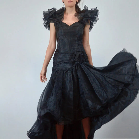 Simple A-line Tulle Ankle Length Sleeveless Ruffled Sweetheart Prom Dress