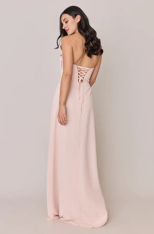 Simple Fitted A-line Sweetheart Neck Sleeveless Lace Up Ankle-Length Bridesmaid Dress
