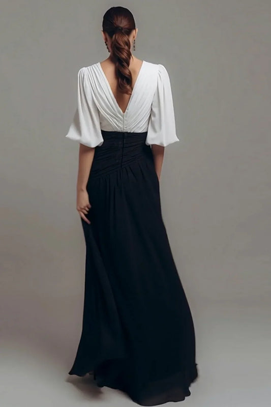 Simple Fitted V-Neck Short Sleeve Chiffon Floor-Length Evening Dress