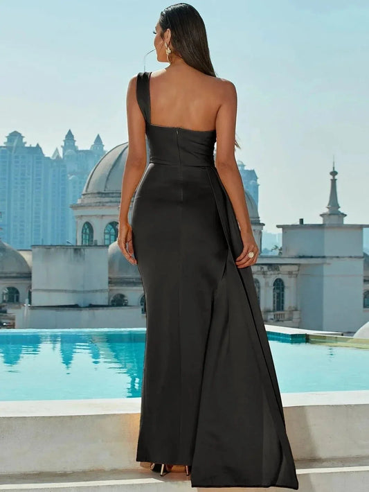 Fashion Mermaid One Shoulder Sleeveless Zipper Up Floor-Length Prom Dress