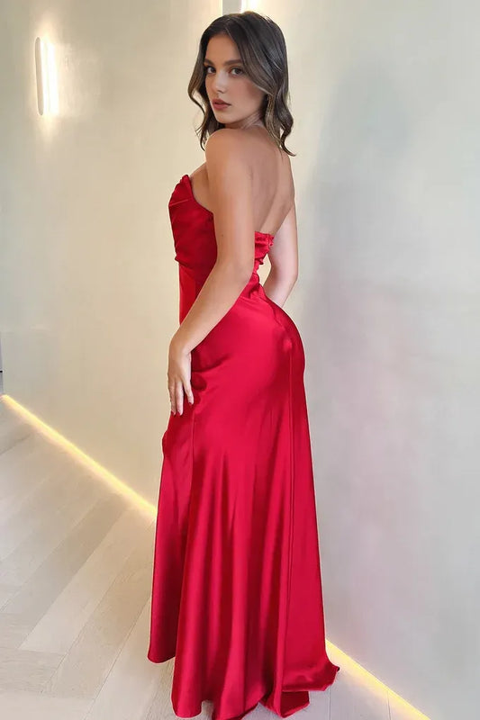 Simple Mermaid/Trumpet Strapless Sleeveless Satin Floor-Length Prom Dress