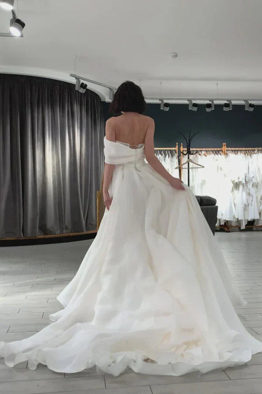 Formal Women's Dresses Ivory One Shoulder A-line Simple Wedding Dresses Long Prom Dress Prom Dress Stores