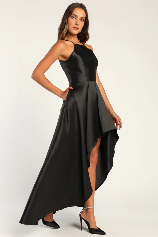 Formal Women's Dresses A-line Elegant Sleeveless Black High-Low Gown Prom Dress Shops 