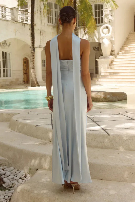 Solid Color Sheath Strapless Sleeveless Satin Floor-Length Prom Dress
