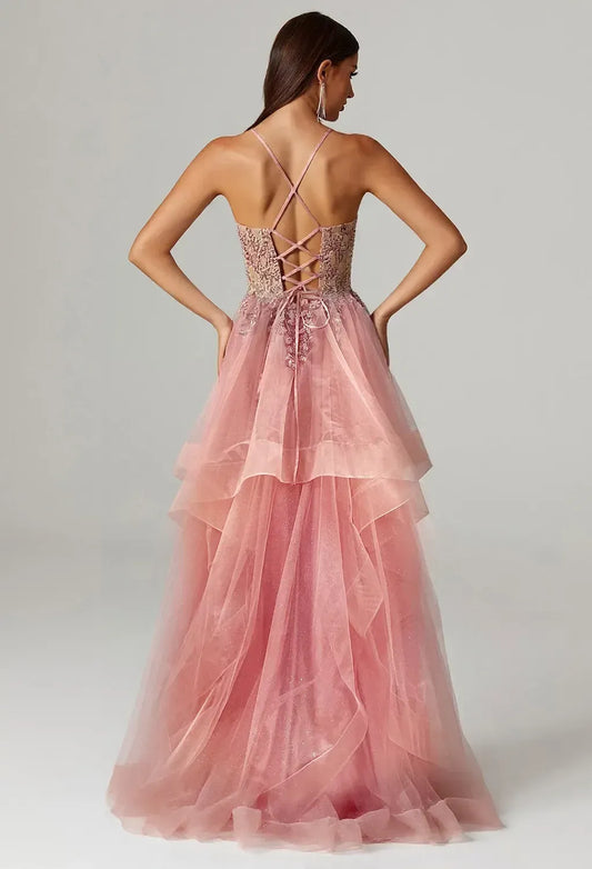 Sophisticated A-line Sweetheart-Neck Sleeveless Pleated Tulle Backless Floor Length Prom Dress
