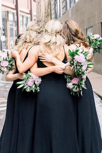 Spaghetti Straps Long Black Bridesmaid Wedding Party Dress/Formal Women's Dresses