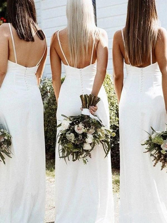 Spaghetti Straps Simple V Neck Sleeveless Boho Bridesmaid Dresses