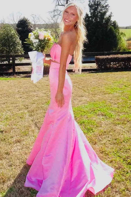 Strapless Bow Cutout Satin Mermaid Prom Dress
