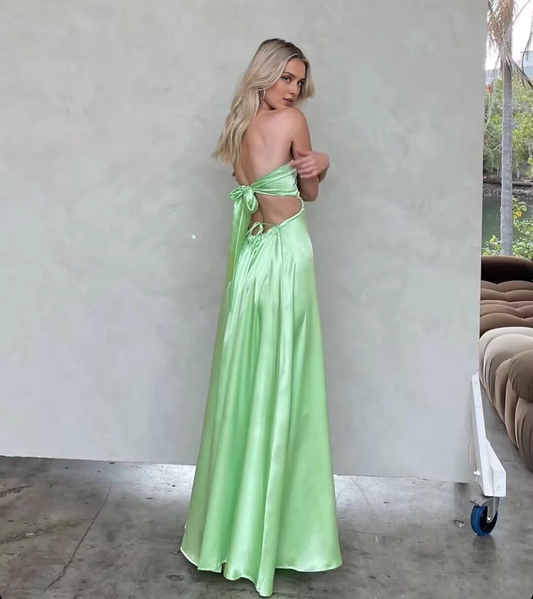 Formal Women's Dresses Strapless Green A Line Long Prom Dresses Prom Dresses Stores