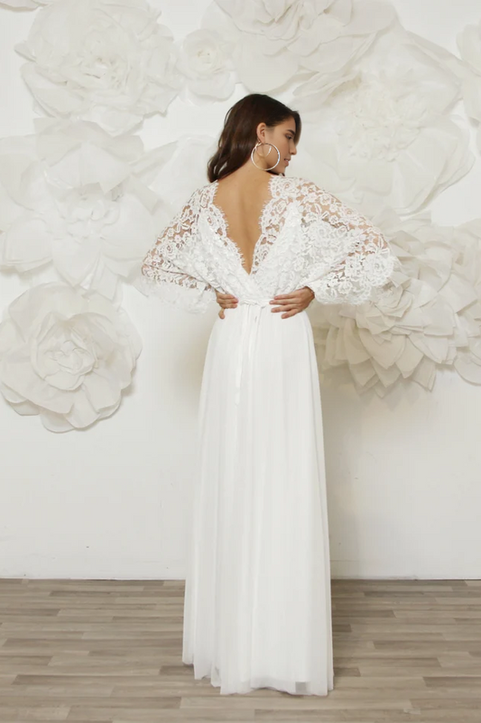 Stunning Modern Lace Wedding Dress Cool And Comfortable Wedding Dress With Butterfly Sleeves Handmade From Soft Lace A-line V Neck