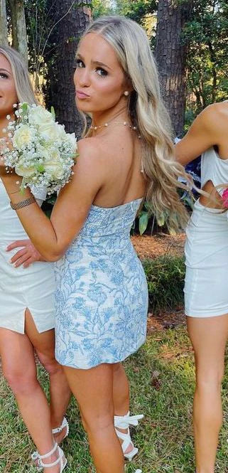 Dress Prom Dress Stores Sweet Blue Strapless Homecoming Dress Short Party Dress Formal Dresses