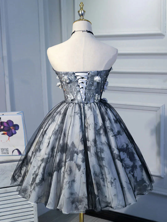 Puffy Black Prom Dress With Beading Lace Applique