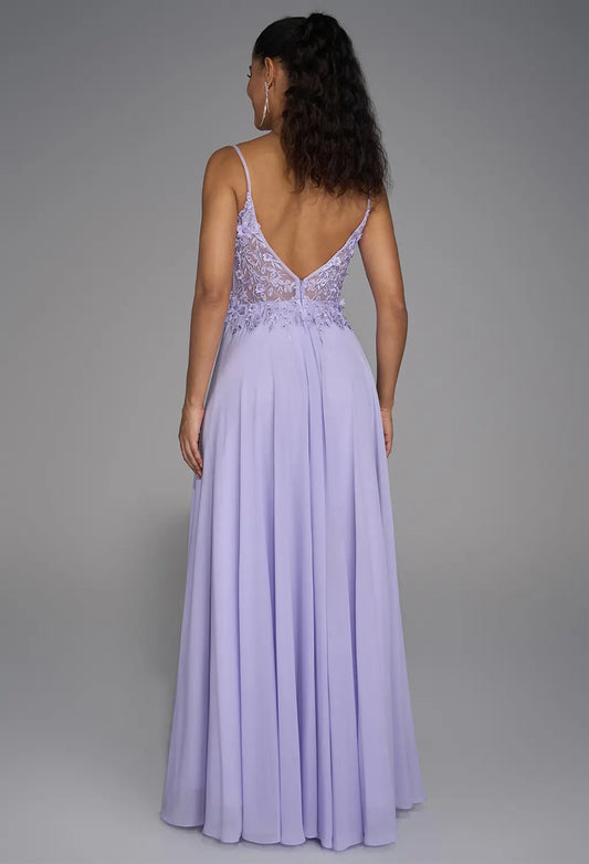 A-line V-Neck Spaghetti Straps Floor Length Prom Dresses Tulle Sleeveless Applique Formal Tulle Evening Dresses For Ladies