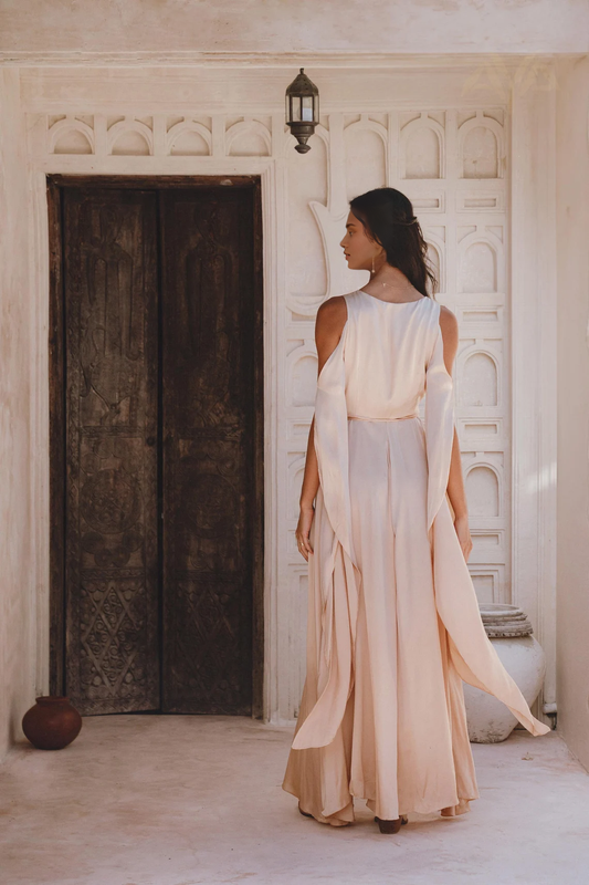 V Neck Pink Goddess Dress Bridesmaid Dress Boho Elegant Dress Bell Sleeves Prom Party Dress With Slit