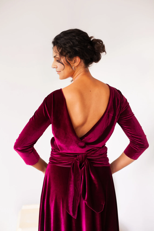 Velvet Dress Long Sleeve Winter Velvet V Neck Dress Long Winter Bridesmaid Dress Velvet Gown Floor Length Evening Dress