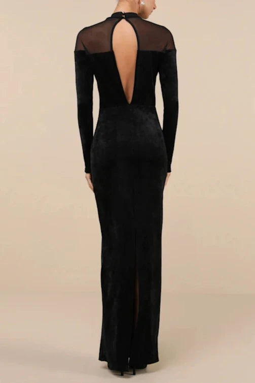 Formal Women's Dresses Exemplary Allure Black Velvet Mock Neck Long Sleeve Maxi Dress In Prom Dress Shops 