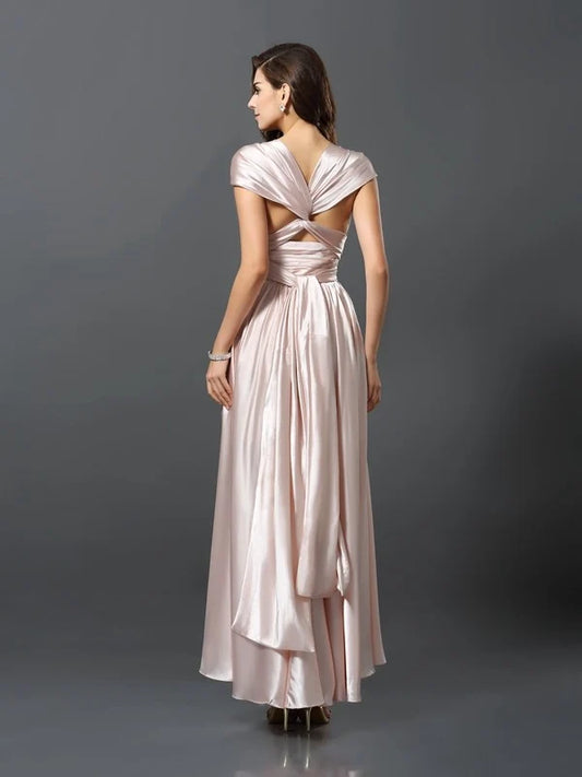 Blush Satin Convertible A‑Line Multiway Tie‑Strap Crisscross Open‑Back High‑Low Bridesmaid Dresses