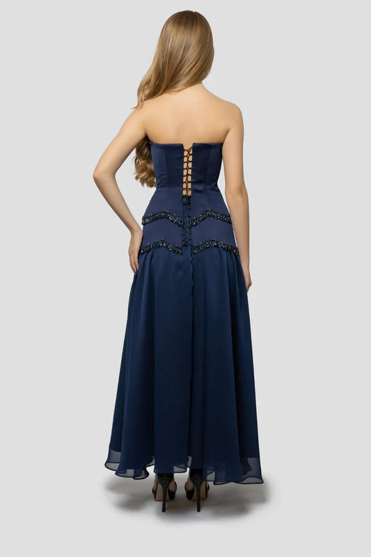 Vintage A Line Off the Shoulder Sleeveless Lace Up Ankle-Length Prom Dress