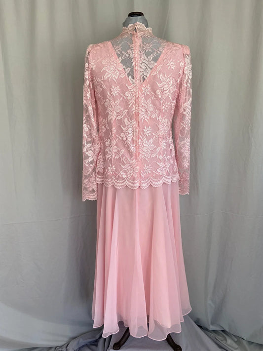 Vintage Pink Lace Prom Dress Mermaid Party Dress With Mother of the Bride Dress Long Sleeves High Collar Prom Dress