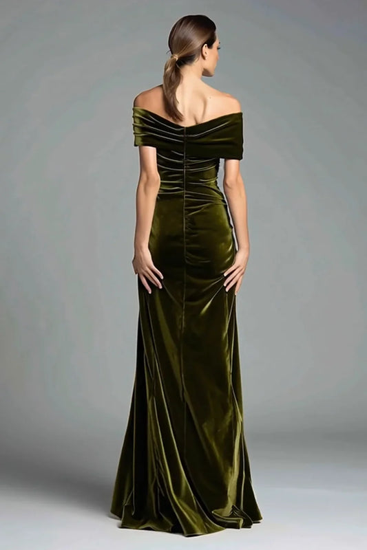 Vintage Sheath/Column Off the Shoulder Sleeveless Velvet Floor-Length Evening Dress